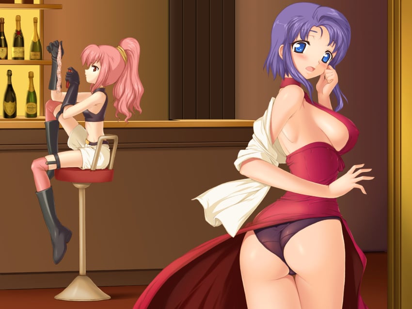 2girls anya_alstreim ass big_breasts cecile_croomy code_geass female female_only flyking multiple_girls panties sideboob tagme