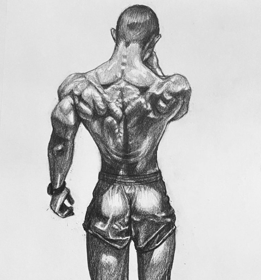 1boy alex_jechev ass back_muscles black_and_white bodybuilder flex_sketch male male_only muscles muscular muscular_male real_person shower sketch teen_boy uncolored