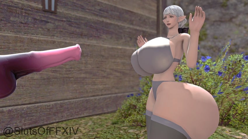 1boy 1girls 3d ameliance_leveilleur bestiality elezen female final_fantasy final_fantasy_xiv gigantic_ass gigantic_breasts gpose(ffxiv) horsecock huge_breasts hyper_ass imminent_sex large_ass slutsofffxiv solo_female solo_focus square_enix surprised tagme thick_ass thick_thighs voluptuous zoophilia