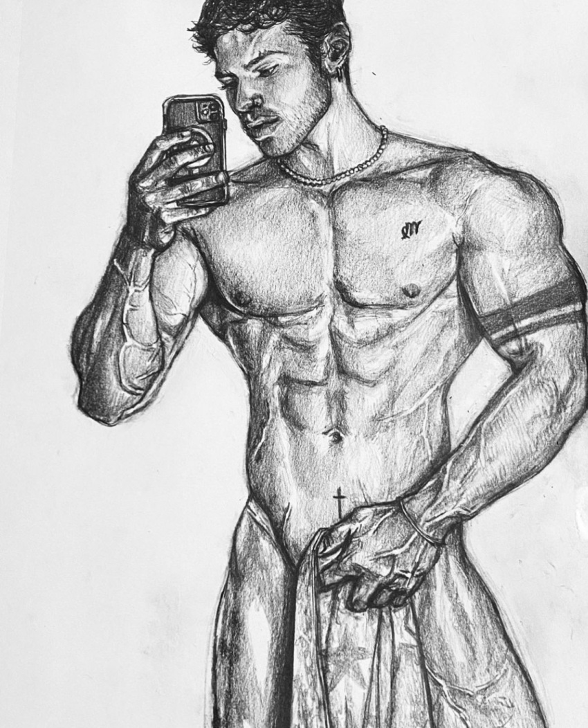 1boy big_biceps black_and_white fitness_influencer flex_sketch male male_only muscles muscular muscular_male onlyfans_model real_person selfie sketch tattoos uncolored xmartynx