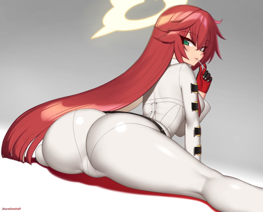 1girls big_butt butt eye_contact female female_focus female_only fully_clothed green_eyes guilty_gear huge_butt jack-o'_valentine kuroonehalf long_hair looking_at_viewer red_hair solo