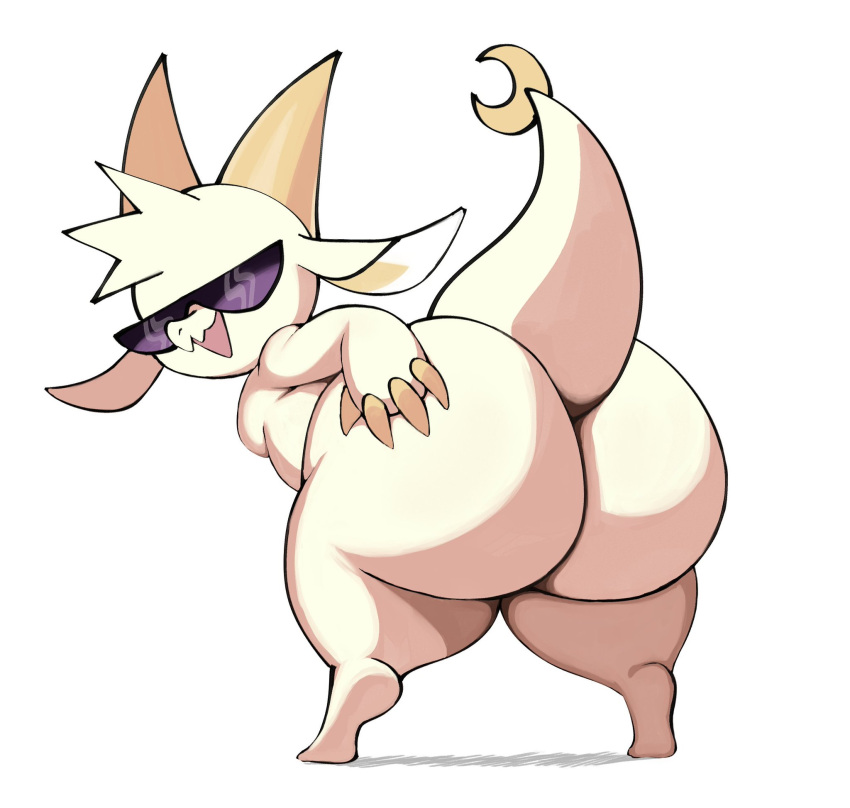 ambiguous_gender anthro anthro_only ass ass_bigger_than_head big_ass big_horns bubble_butt canonical_scene chikn_nuggit claws dragon dragon_horns dragon_tail fangs furry furry_only fwench_fwy_(chikn_nuggit) hair_tuft hand_on_ass horns huge_ass long_ears looking_back looking_back_at_viewer pointy_ears rear_view scalie shadow shortstack smooth_fur solo_anthro spiky_hair sssonic2 sunglasses tail_lift teasing thick_ass thick_thighs white_background wide_hips