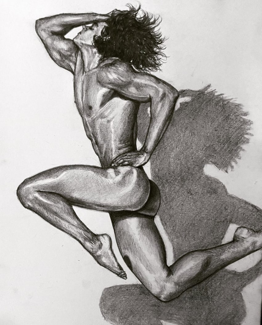 1boy ass black_and_white evan_adams flex_sketch lean_muscle male male_model male_only muscles muscular muscular_male posing real_person sketch thick_thighs uncolored