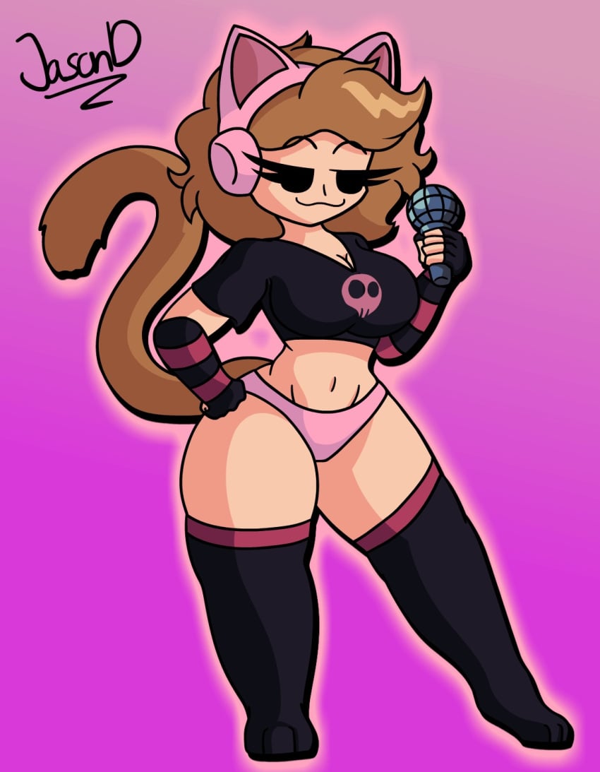 1girls :3 breasts cat_headphones cat_humanoid cat_tail catgirl clothed female female_only friday_night_funkin jasond microphone nickygirl seductive_look tail