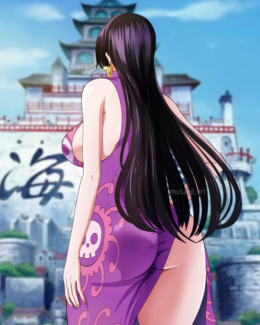 1girls ass big_ass big_breasts big_butt boa_hancock breasts dress female female_only high_slit long_hair musaed_art one_piece purple_hair solo solo_female standing thick_thighs thighs tight_clothing