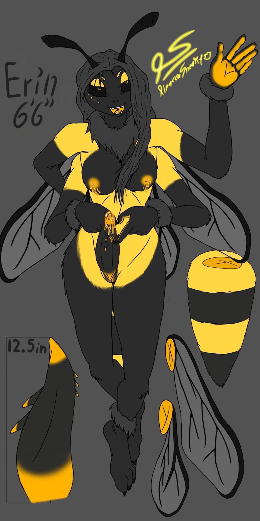 4_arms absurd_res alpaccasneaky anthro arthropod bee bodily_fluids breasts cum female flavored_cum food genital_fluids genitals herm hi_res honey_(food) honey_cum hymenopteran insects intersex lactating lactating_honey model_sheet multi_arm multi_limb penis solo taller_female unusual_bodily_fluids unusual_cum unusual_genital_fluids wings