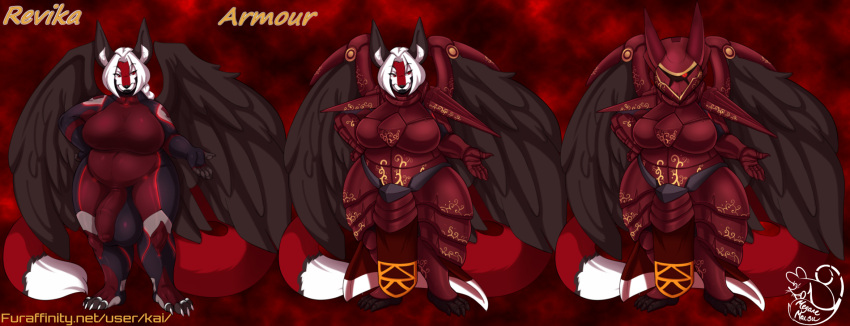 anthro armor bodysuit futanari mausu red_eyes revika solo tail wings