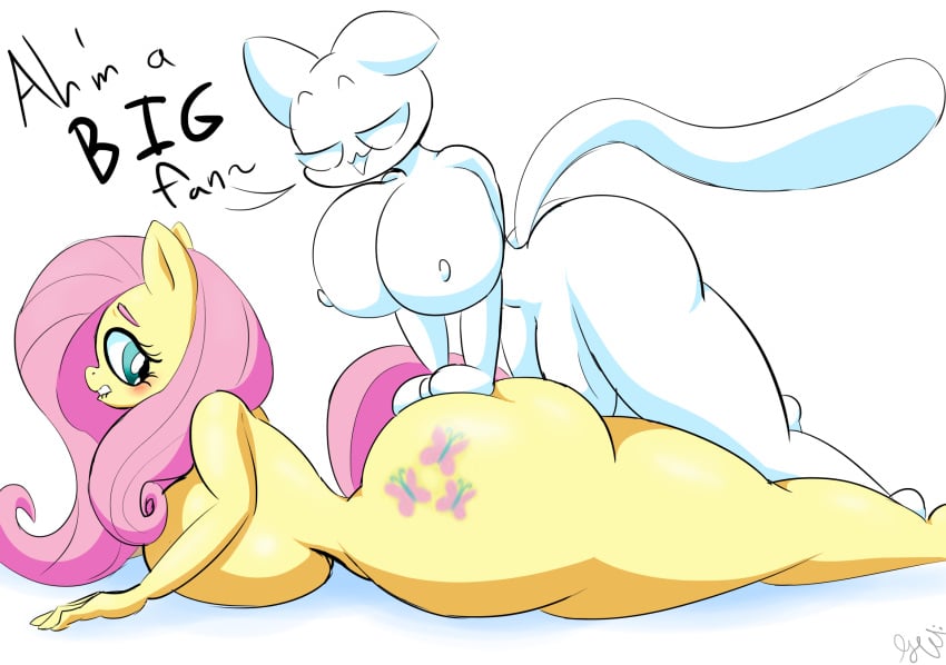 2022 anthro ass big_breasts big_butt big_penis bite biting_lip blush breast_squish breasts butt_squish curvy_figure cutie_mark dialogue digital_media_(artwork) domestic_cat duo english_text equid equine eyelashes felid feline felis female fingers fluttershy_(mlp) friendship_is_magic fur futanari genitals gloryworm gynomorph gynomorph/female hair hand_on_butt hasbro hi_res horse hourglass_figure huge_breasts huge_butt huge_cock imminent_sex intersex intersex/female long_hair long_tail lying mammal mitten_hands my_little_pony nipples nude on_front owo_whatziss_(gloryworm) penis pink_hair pony simple_background squish straight_hair teal_eyes text thick_thighs toony voluptuous white_background white_body white_fur wide_hips yellow_body yellow_fur