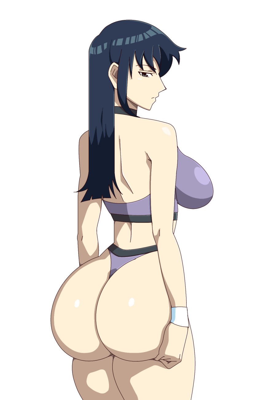 ass big_ass black_hair fat_ass female female_focus female_only fujimura_shizuru grabbing_own_ass hthegreat light-skinned_female light_skin long_hair mostly_clothed shinkon_gattai_godannar!! shizuru_fujimura sideboob white_background