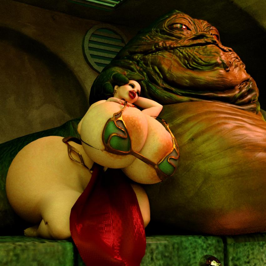 1girls 3d huge_breasts hutt hyper_bimbo hyper_breasts jabba's_palace jabba_the_hutt jackd22 princess_leia_organa slave_leia star_wars