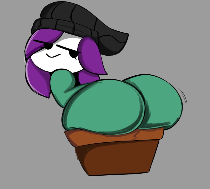 ass beanie black_beanie cracks fat_ass female large_ass mob_face oc original_character plant_girl plant_pot presenting revie shaded smug