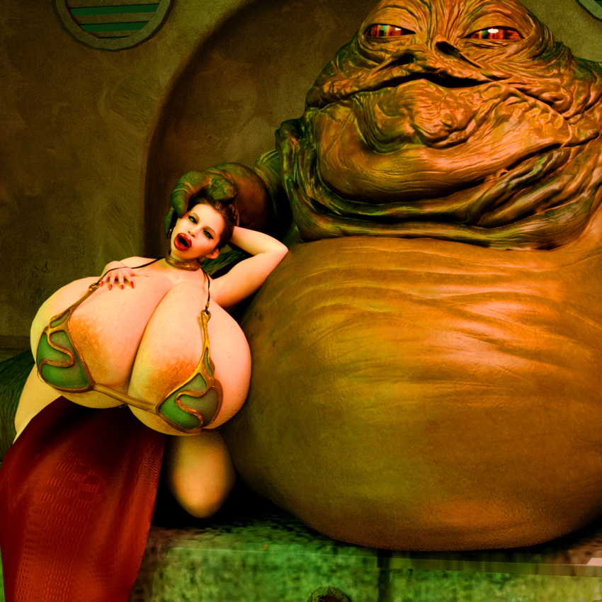 1girls 3d huge_breasts hutt hyper_bimbo hyper_breasts jabba's_palace jabba_the_hutt jackd22 princess_leia_organa slave_leia star_wars