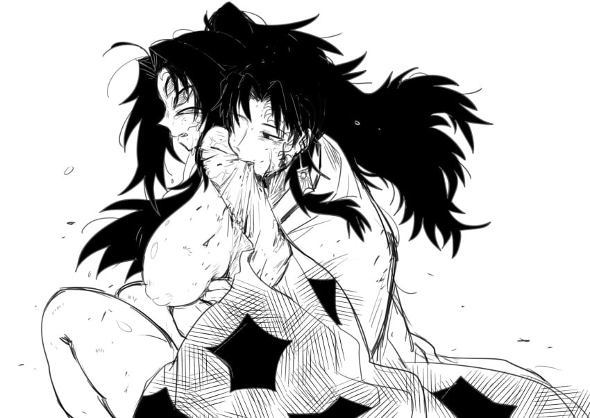 1boy 1girls 6_eyes big_breasts biting breasts_out cannibalism demon_girl demon_slayer female genderswap_(mtf) huge_breasts husband_and_wife inverted_nipples isakmaleball kimetsu_no_yaiba kkku_gt kokushibo long_hair long_hair_male looking_back male michikatsu_tsugikuni monochrome multi_eye ponytail rule_63 siblings spiky_hair tears yoriichi_tsugikuni