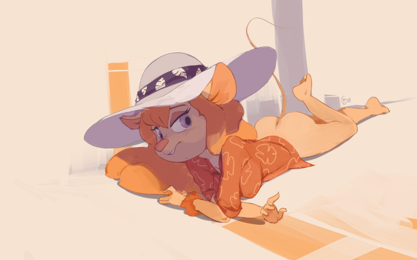 ass bottomless chip_'n_dale_rescue_rangers disney edtropolis female gadget_hackwrench looking_at_viewer solo sunbathing