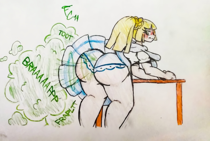 adorable big_butt dress_lift embarrassed fart fart_fetish farting farting_at_viewer farts lillie_(pokemon) looking_back loud_fart pokemon pokemon_sm yoshizilla