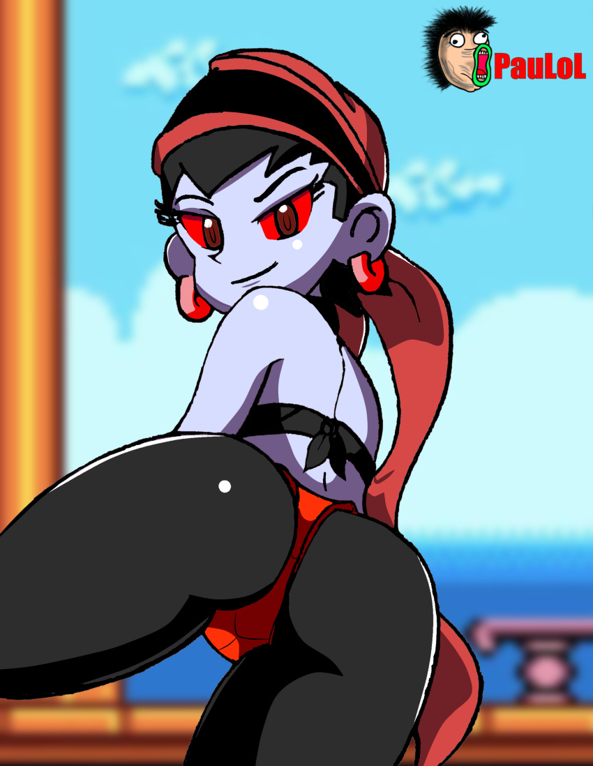 ass ass_focus back_view bandana blue_skin clothed earrings female paulol pirate_girl red_eyes risky_boots shantae smooth_skin wayforward