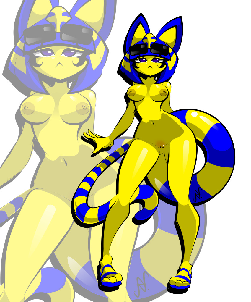 :< absurd_res animal_crossing animal_humanoid ankha anthro artist_request blue_eyes blue_hair breasts cat_humanoid clothing domestic_cat eyewear eyewear_on_head felid felid_humanoid feline feline_humanoid felis female footwear full-length_portrait fur furry furry_only genitals glasses glasses_on_head hair hi_res hourglass_figure humanoid macarroni mammal mammal_humanoid mostly_nude nintendo nude portrait pussy solo standing tail video_games yellow_body