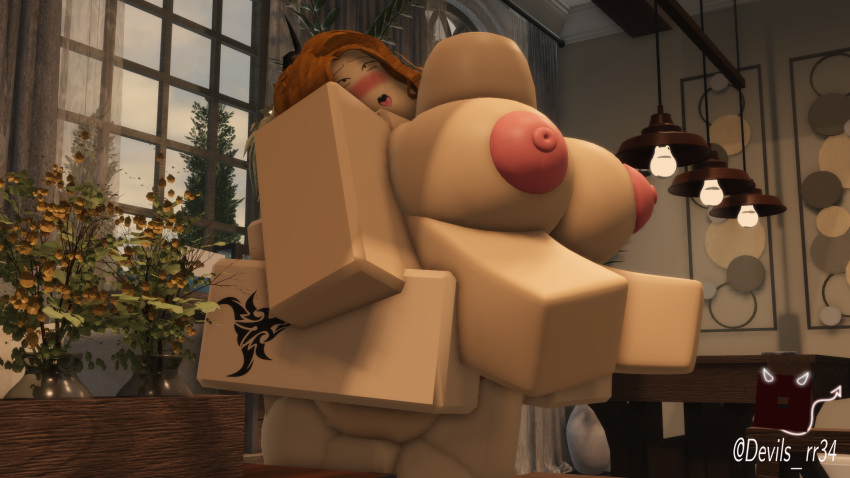 1boy 1girls 3d artist_self-insert big_ass big_breasts big_butt devils_rr34 female hyper_penis looked_at_penis male roblox robloxian self_upload solo_female stomach_bulge tattoo twitter_username