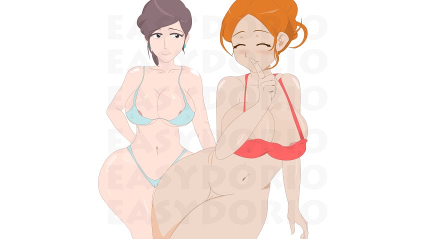 beach big_ass big_breasts big_legs bikini bikini_bottom bikini_top brown_eyes brown_hair elizabeth_(rune_adventure) green_eyes milf ms._elizabeth ms._rose red_hair rose_(rune_adventure) rune_adventure white_skin