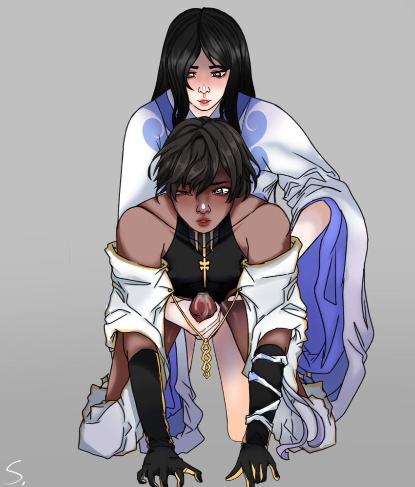 anal_sex bishonen black_hair dacryphilia dark-skinned_male dark_skin erection gay gay_sex gloves jewelry lan_xichen long_hair_male male_only mo_dao_zu_shi obey_me!_one_master_to_rule_them_all partially_clothed penis semi-clothed simeon_(obey_me) uncensored yaoi