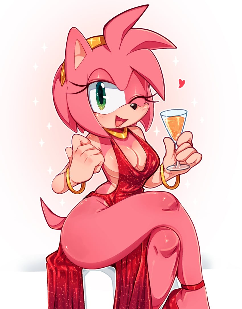 1girls absurd_res amy_rose anthro anthro_only big_breasts breasts cleavage clothed clothing dress eyelashes eyeliner female female_only fur furry furry_only heart hedgehog hedgehog_humanoid heels hi_res ichig8miruku lipstick makeup medium_hair pink_fur red_dress sega sitting solo sonic_(series) sonic_the_hedgehog_(series) tail video_games wide_hips wink