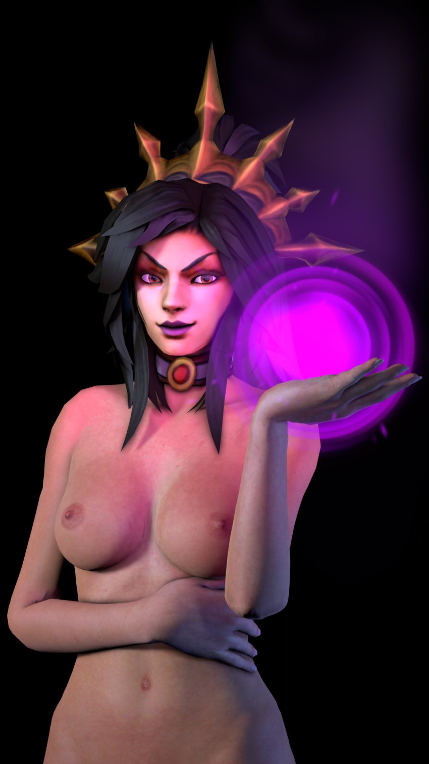 3d areolae black_hair blizzard_entertainment choker completely_nude diablo diablo_3 heroes_of_the_storm li-ming nipples skykliker solo solo_female