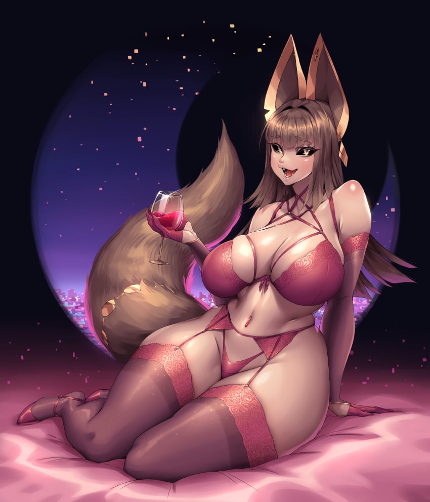 absurd_res alcohol alcoholic_drink animal_humanoid bangs belly beverage big_breasts black_sclera bra breasts brown_body brown_fur brown_hair cat_humanoid character_request clothed clothed_female clothing container curvaceous curvy_figure drinking_glass egyptian felid felid_humanoid feline feline_humanoid female fur garter_belt garter_straps glass glass_container hair hi_res huge_breasts humanoid legwear long_hair looking_at_viewer mammal mammal_humanoid midriff naidong navel open_mouth solo stockings tan_body tan_skin thick_thighs thong underwear voluptuous wide_hips wine wine_glass