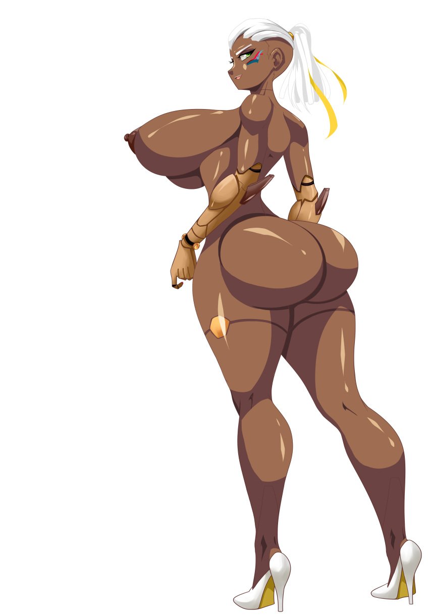 2d absurd_res alternate_ass_size alternate_body_type alternate_breast_size alternate_hairstyle ass breasts completely_nude cyborg dark-skinned_female dark_nipples dark_skin ficheras from_behind frostyvector green_eyes huge_ass huge_breasts mechanical_arms nipples nude overwatch overwatch_2 ponytail robot_joints second-party_source sojourn_(overwatch) torpedo_breasts transparent_background vector_trace white_hair