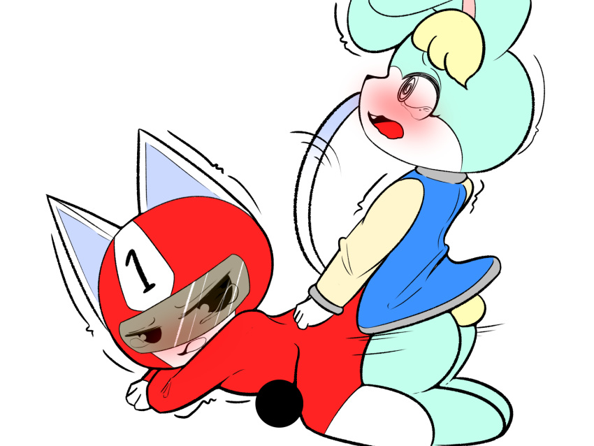 anal animal_crossing anthro armor blonde_hair blue_body blue_fur blush bodysuit censored chibi clothing domestic_cat duo felid feline felis fur gay hair headgear helmet hi_res kid_cat_(animal_crossing) lagomorph leporid male male/male male_penetrated male_penetrating male_penetrating_male mammal mieun nintendo penetration rabbit rape rape1 rape2 rape3 raped sasha_(animal_crossing) sex skinsuit spandex superhero tight_clothing video_games visor white_body white_fur