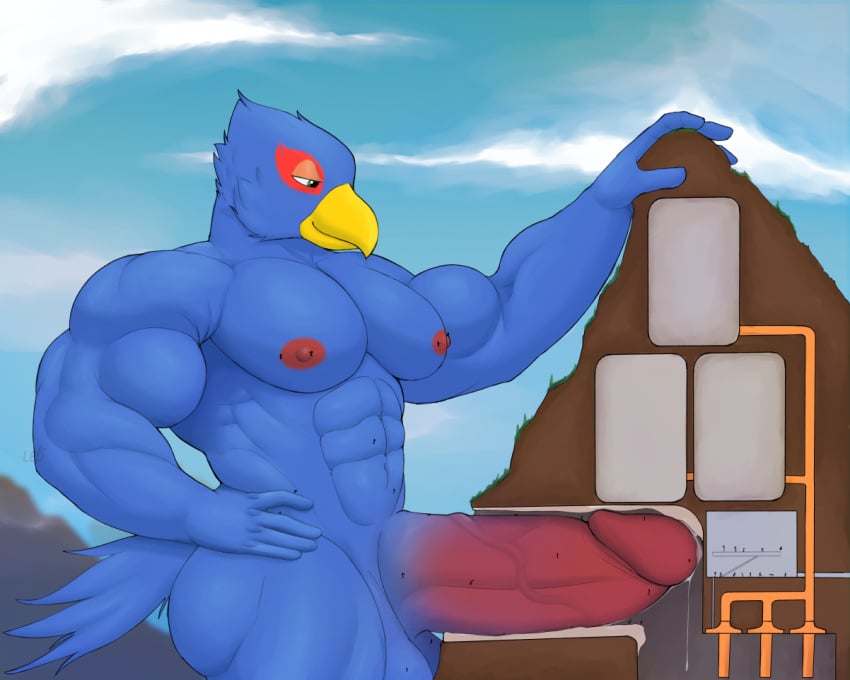 anthro avian beak big_penis bird blue_body bodily_fluids erection falco_lombardi genital_fluids genitals humanoid_genitalia humanoid_penis internal led_owo machine macro male male_penetrating milking_machine milking_machine_on_male mountain muscular muscular_anthro muscular_male nintendo penetrable_sex_toy penetration penile penis penis_milking precum sex_toy siki solo solo_male star_fox tunnel