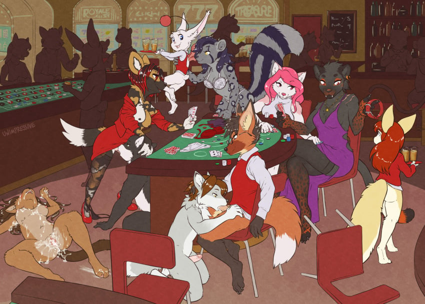 african_wild_dog after_sex anthro ass background_character black_body black_fur blue_eyes blue_hair bodily_fluids bottomless bottomless_female bottomless_male bra breasts brown_body brown_fur brown_hair canid canine carrying_another casino casino_table chair clothed clothing cum cum_in_pussy cum_inside cum_on_belly cum_on_body cum_on_chest cum_on_face cum_on_ground cunnilingus digitigrade dipstick_tail ear_piercing equid equine erection exhibitionism eyewear fangs felid feline fellatio female female/female final_fantasy fluffy fluffy_tail footwear fox fur furniture genital_fluids genitals glasses grey_body grey_fur group group_sex hair hand_on_leg hand_on_thigh high_heels horse humanoid_genitalia humanoid_penis inner_ear_fluff inside kneeling lagomorph leg_markings leporid long_hair male male/female male/male male_penetrated male_penetrating male_penetrating_male mammal maned_wolf markings moogle nude oral oral_penetration orange_body orange_fur orgy panties penetration penile penis piercing pink_body pink_fur pink_hair rabbit red_eyes red_hair scut_tail sex short_hair short_tail signature sitting size_difference socks_(marking) square_enix tail tail_markings teeth tuft underwear unimpressive_(artist) vaginal_penetration white_body white_fur yellow_eyes