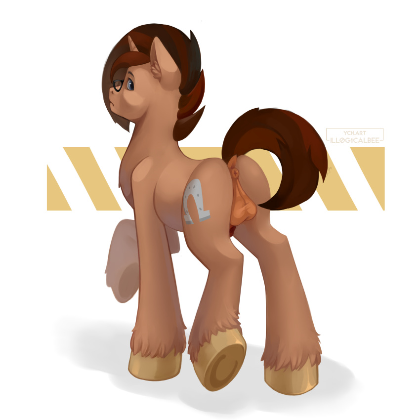 ass asshole background balls biege_fur boy brown_hair brown_tail cutie_mark digital_art digital_drawing digital_drawing_(artwork) digital_media digital_media_(artwork) digital_painting_(artwork) glasses hi_res high_resolution highres horn horse illog1calbee male my_little_pony oc pony pony_boy tagme tail