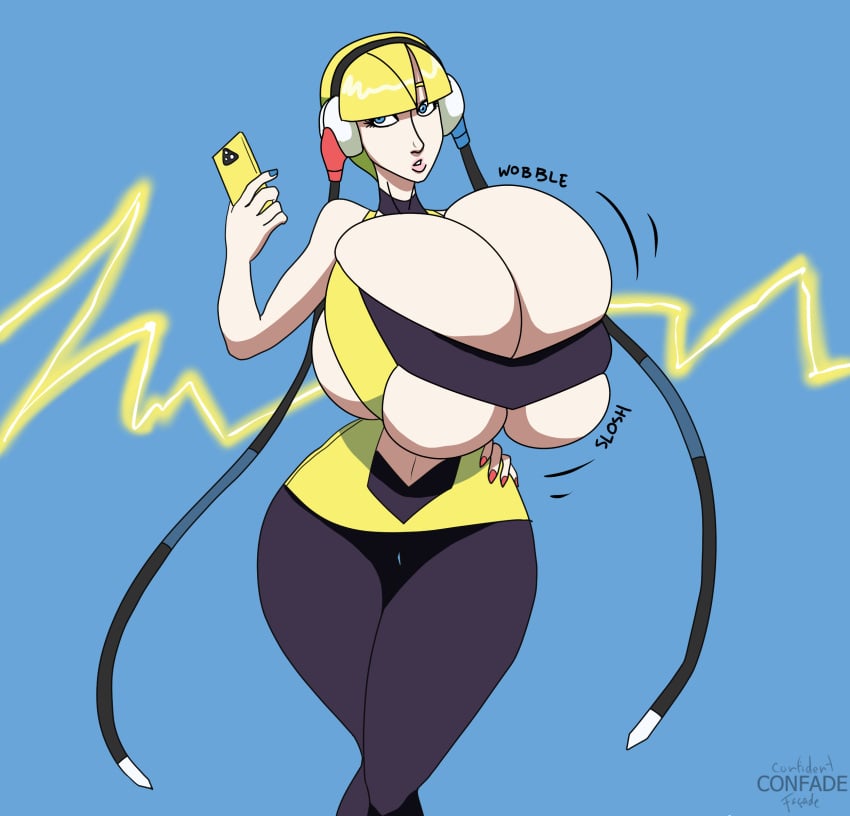 big_ass boob_window breasts_bigger_than_head casual casual_nudity clothed confade elesa_(pokemon) female female_only huge_breasts nintendo no_bra pokemon sideboob underboob