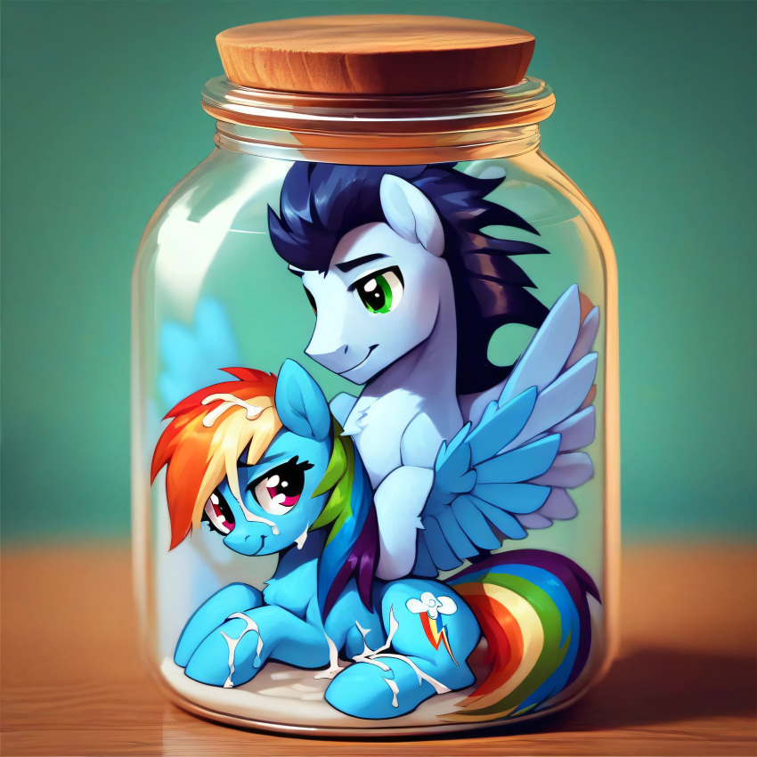 ai_generated cum_jar cum_jar_(meme) equine jar jar_of_cum my_little_pony pony prone rainbow_dash_(mlp) soarin_(mlp)