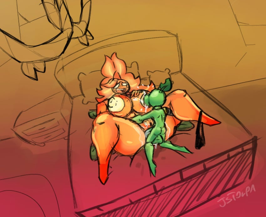 1boy 1boy1girl 1girls :>= anthro breasts humanoid jack_(dj_arts) jstolpa peashooter_(pvz) plants_vs_zombies sex sunflower_(pvz) sunflower_queen_(pvz) sunny_(dj_arts) thick_thighs thighs vaginal_penetration