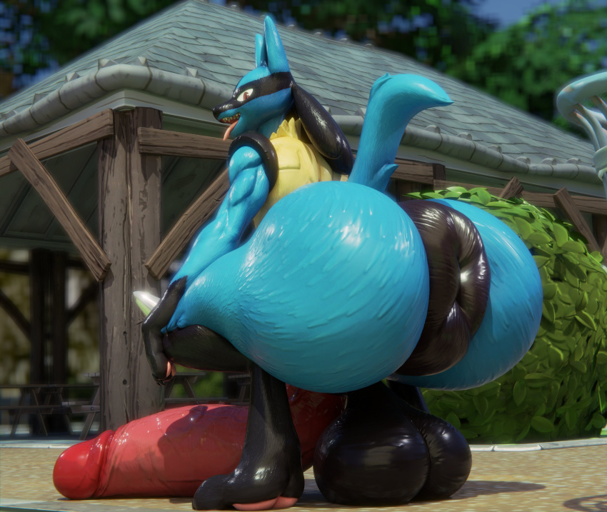 absurd_res anthro anus ass balls big_anus big_balls big_butt generation_4_pokemon genitals hand_spike hi_res huge_anus huge_balls huge_butt hyper hyper_anus looking_back lucario male maxedoutonuwu nintendo penis pokemon pokemon_(species) solo solo_male spikes spikes_(anatomy) tail tongue tongue_out