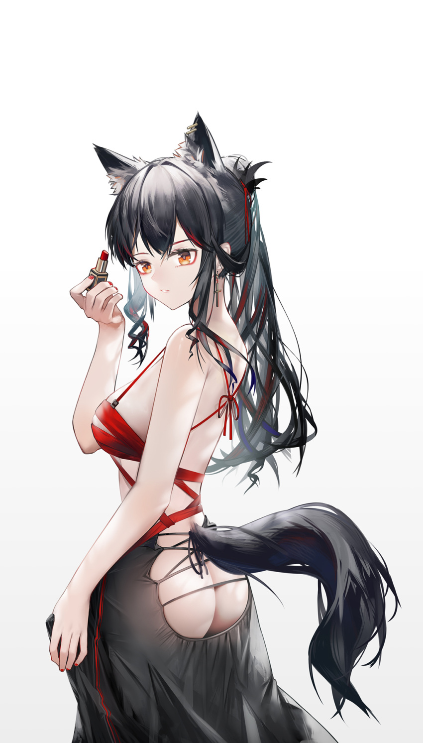 animal_ears arknights ass ass_cutout backless_outfit lipstick texas_(arknights) wolf_ears wolf_girl yuuki_mix