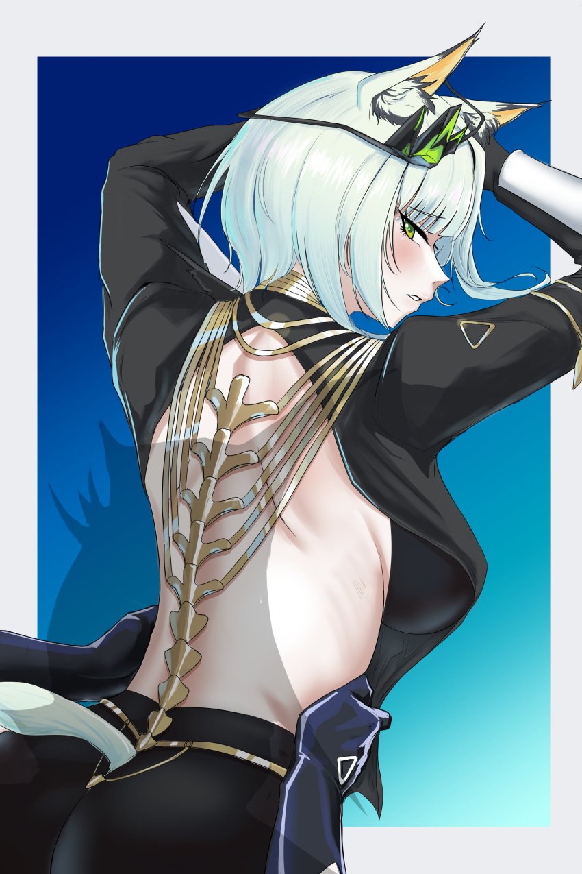 alternate_version_at_source animal_ears arknights ass atakumi10 backless_outfit female female_only implied_futanari kal'tsit_(arknights)