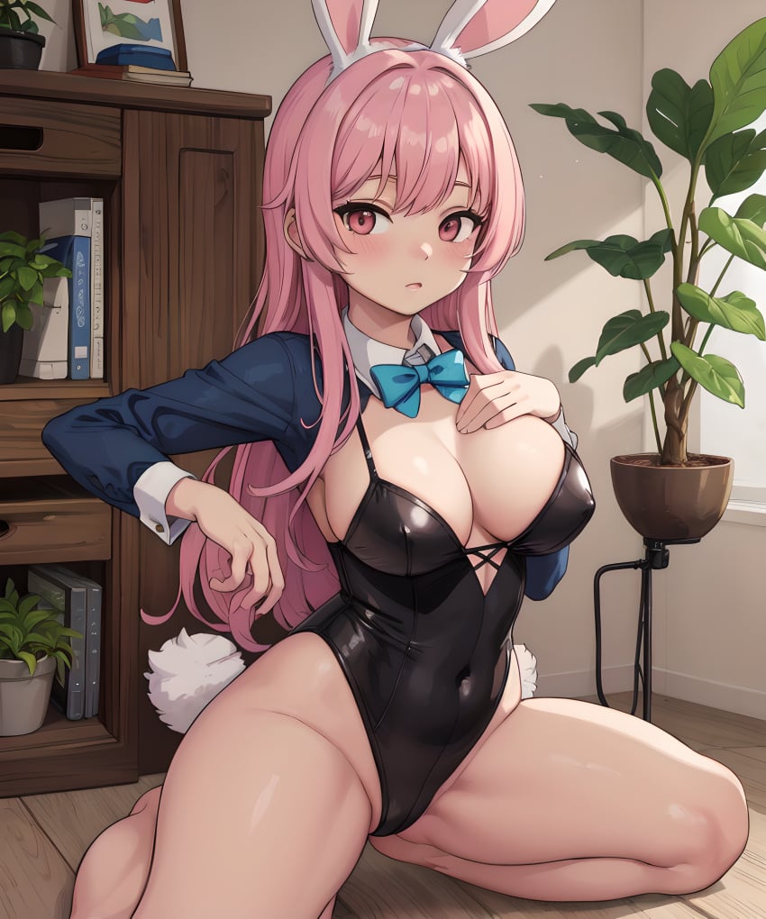 1girls ai_generated animal_ears bamboo bow bowtie breasts cactus carrot couch fake_animal_ears female female_only flower_pot ivy leaf leotard morning_glory palm_leaf palm_tree plant playboy_bunny potted_plant rabbit_ears rabbit_girl rabbit_tail solo strapless_leotard tail tanabata tanzaku vase vines