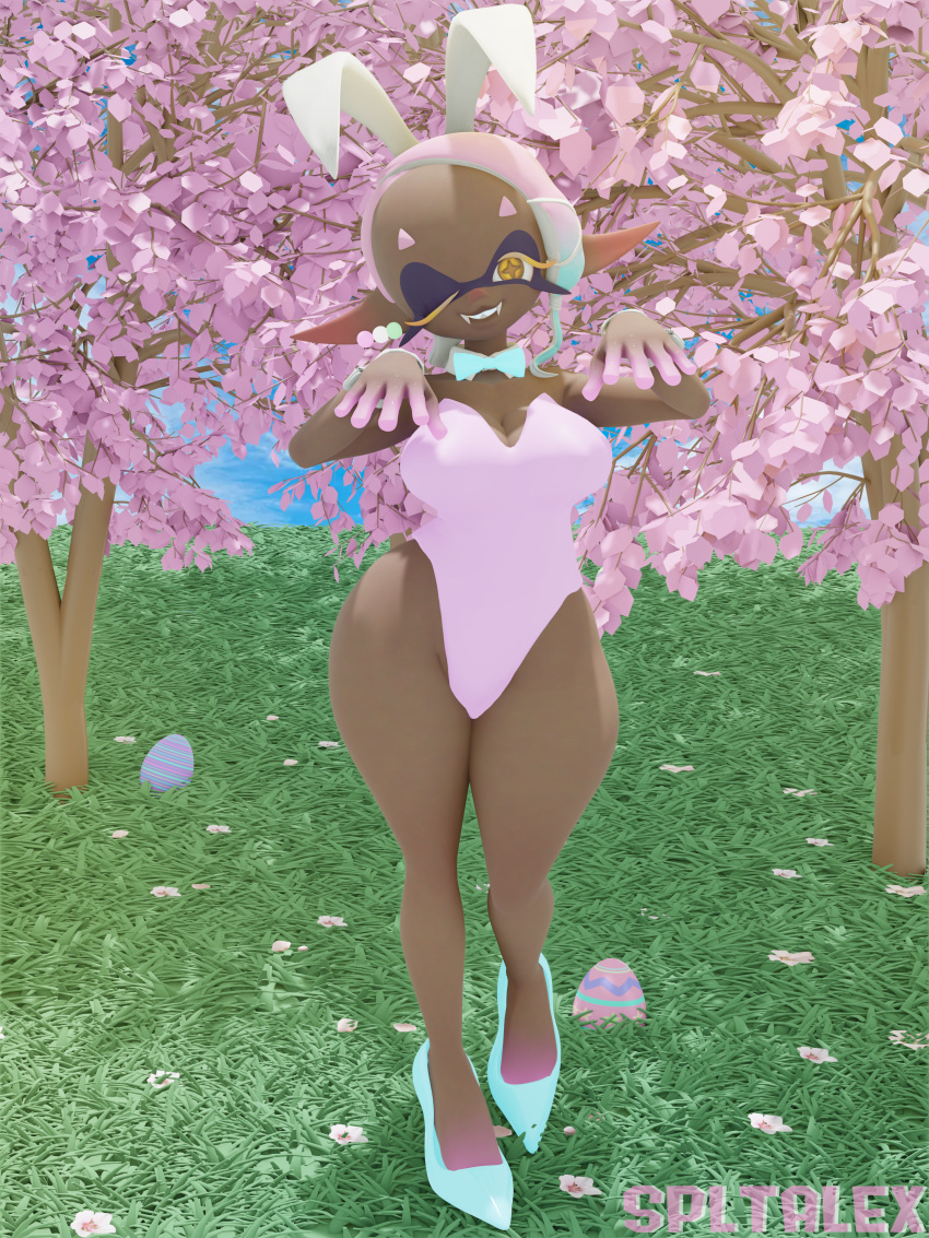 3d bunny_ears bunny_girl bunnysuit clothed dark-skinned_female dark_skin deep_cut_(splatoon) frye_(splatoon) frye_(springfest) frye_onaga inkling inkling_girl pink_hair splatfest splatoon splatoon_3 springfest_outfit team_bunny