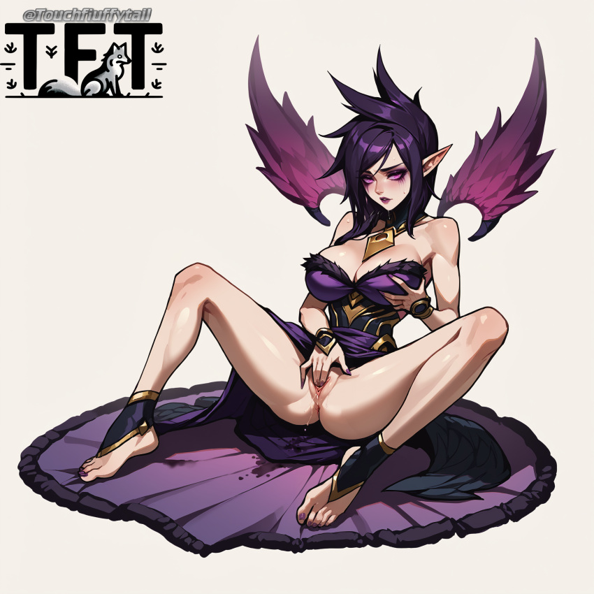 ai_generated female_masturbation female_only goth league_of_legends masturbation morgana purple_eyes purple_hair touchfluffytails