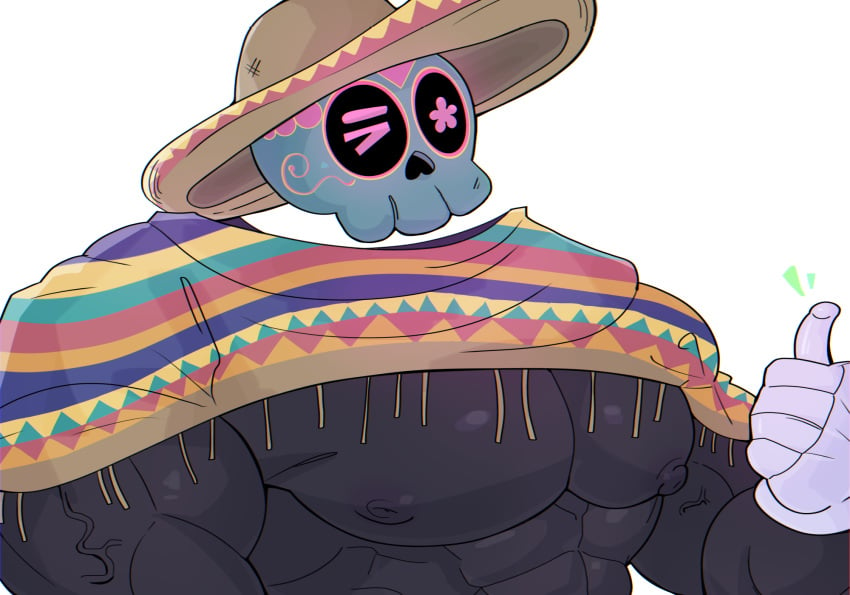 1boy bara bara_tiddies bara_tits barazoku big_chest big_pecs big_pectorals chest gay large_pecs male male_only man_boobs mario_(series) mentholplug moobs muscular muscular_male nintendo pecs pectorals shirt_lift skull solo_focus solo_male sombrero super_mario_odyssey thumbs_up tostarenan veins