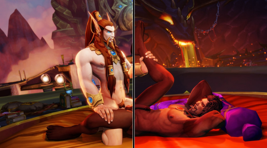 2boys 3d_(artwork) anal czad0ra dark-skinned_male gay leg_up legs_apart muscular muscular_male nozdormu outdoors pecs penis pubic_hair tagme world_of_warcraft wrathion