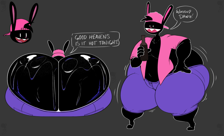 1boy anthro ass_cleavage big_ass big_butt black_body black_fur fur furry gigantic_ass gigantic_butt huge_ass huge_butt luke_(schplingnops) male male_only rabbit solo solo_male thechavicgerman_(artist) toony