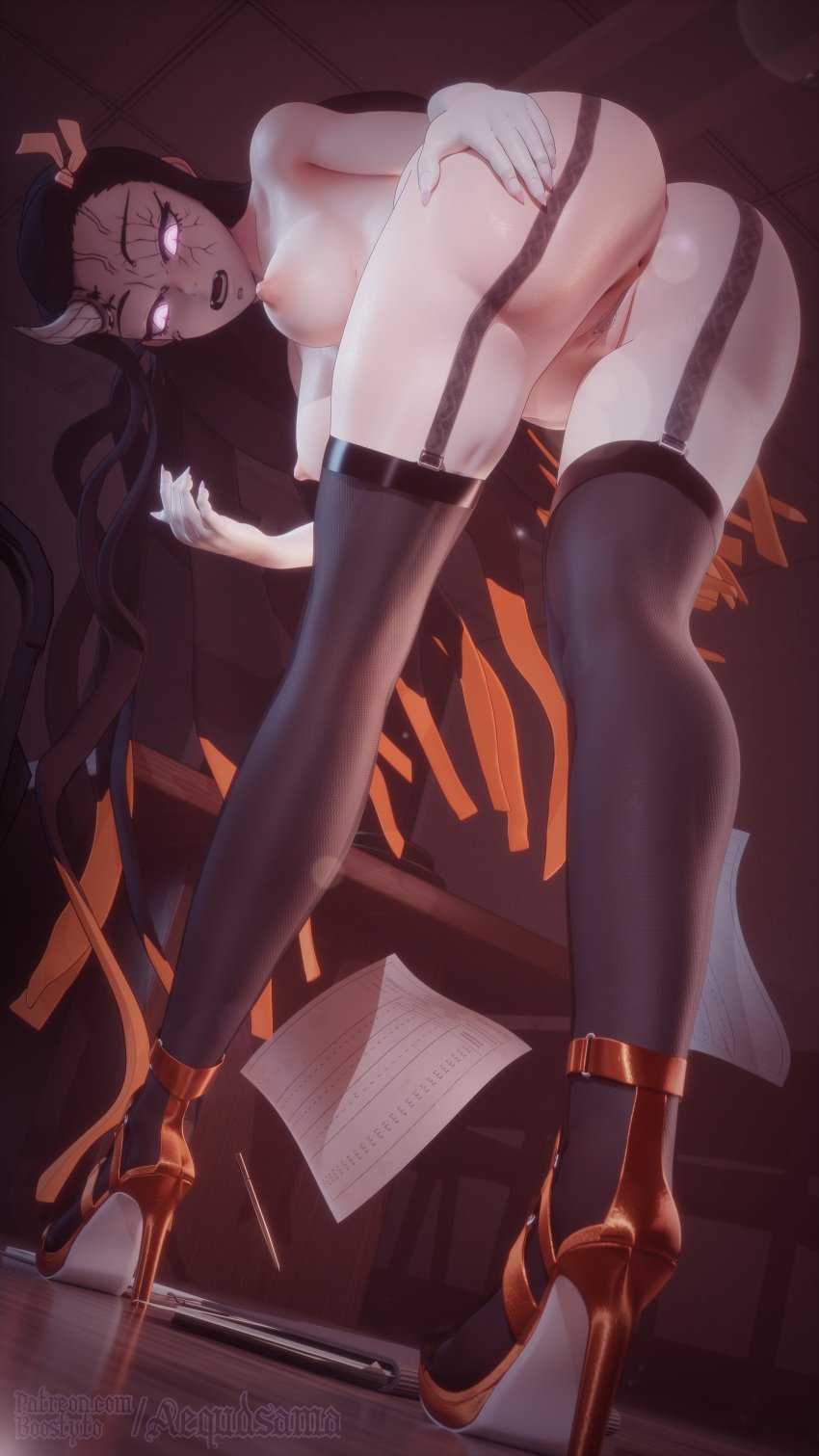 1girls 3d 3d_(artwork) aequd areola areolae big_ass big_breasts big_butt black_hair blender clothed clothed_female curvaceous curvy curvy_body curvy_female curvy_figure demon demon_eyes demon_girl demon_horns demon_slayer feet feet_together female female_only foot_fetish foot_focus garter garter_belt garter_straps garters glowing glowing_eyes high_heels kamado_nezuko kimetsu_no_yaiba legs legs_apart legs_together long_hair micro_bikini nail_polish nezuko_(berserker_mode) nezuko_(demon_form) nipples pussy soles solo stockings stockings_only talons tattoo tattoo_on_arm tattoo_on_butt tattoos toenail_polish toes