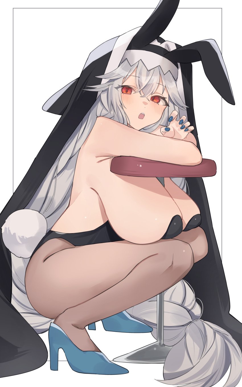 1girls arknights bunny_costume chunta fangs female female_only hi_res huge_breasts red_eyes specter_(arknights)