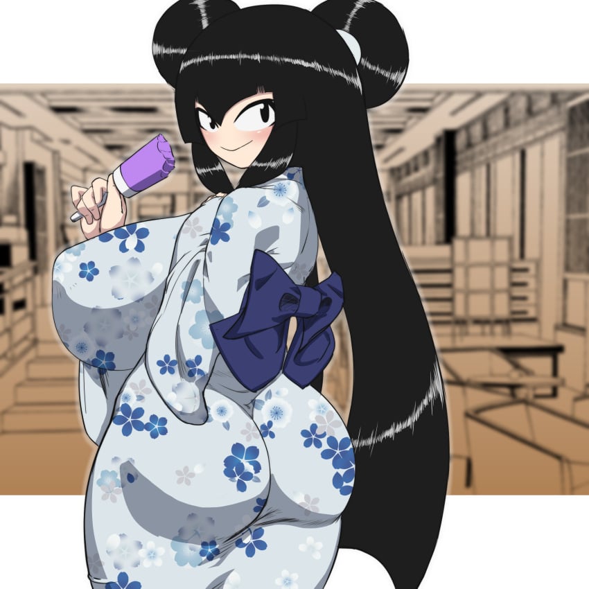 1girls ass_in_dress big_ass big_breasts black_hair dress dress_inside_ass female female_only harashima_rojami hourglass_figure huge_ass huge_breasts kaxiota kemono long_hair looking_at_viewer looking_back original popsicle smile tagme tight_clothing tight_fit tights