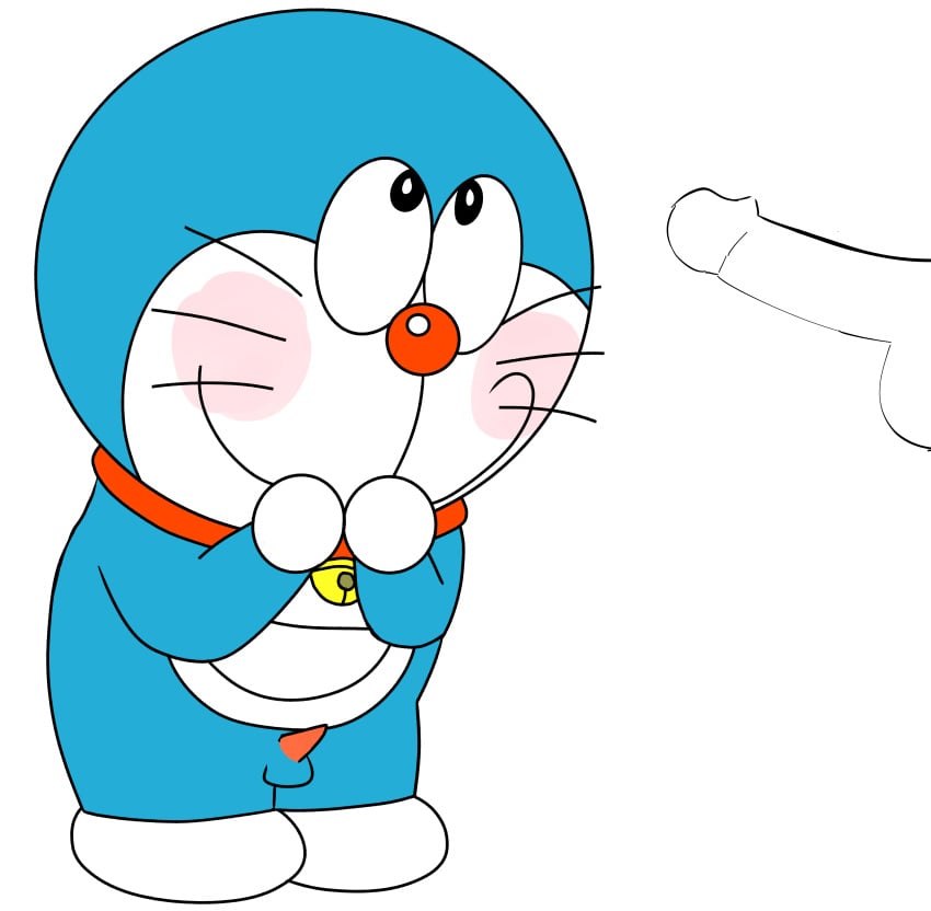 absurd_res animal_genitalia animal_penis anthro blush collar domestic_cat doraemon doraemon_(character) duo felid feline feline_penis felis genitals hi_res humanoid_genitalia male male/male mammal penis scapegoaty