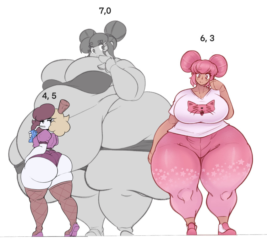 2021 2girls ass bbw belly belly_overhang big_ass big_breasts bottom_heavy breasts double_bun female female_focus female_only fiffer flake_(fiffer) height_chart height_difference hips huge_ass huge_belly huge_breasts huge_thighs jenny_(fiffer) large_ass large_breasts larger_female overweight overweight_female pink_hair short_hair shortstack size_difference smaller_female thick_ass thick_thighs thighs two_tone_hair wide_hips