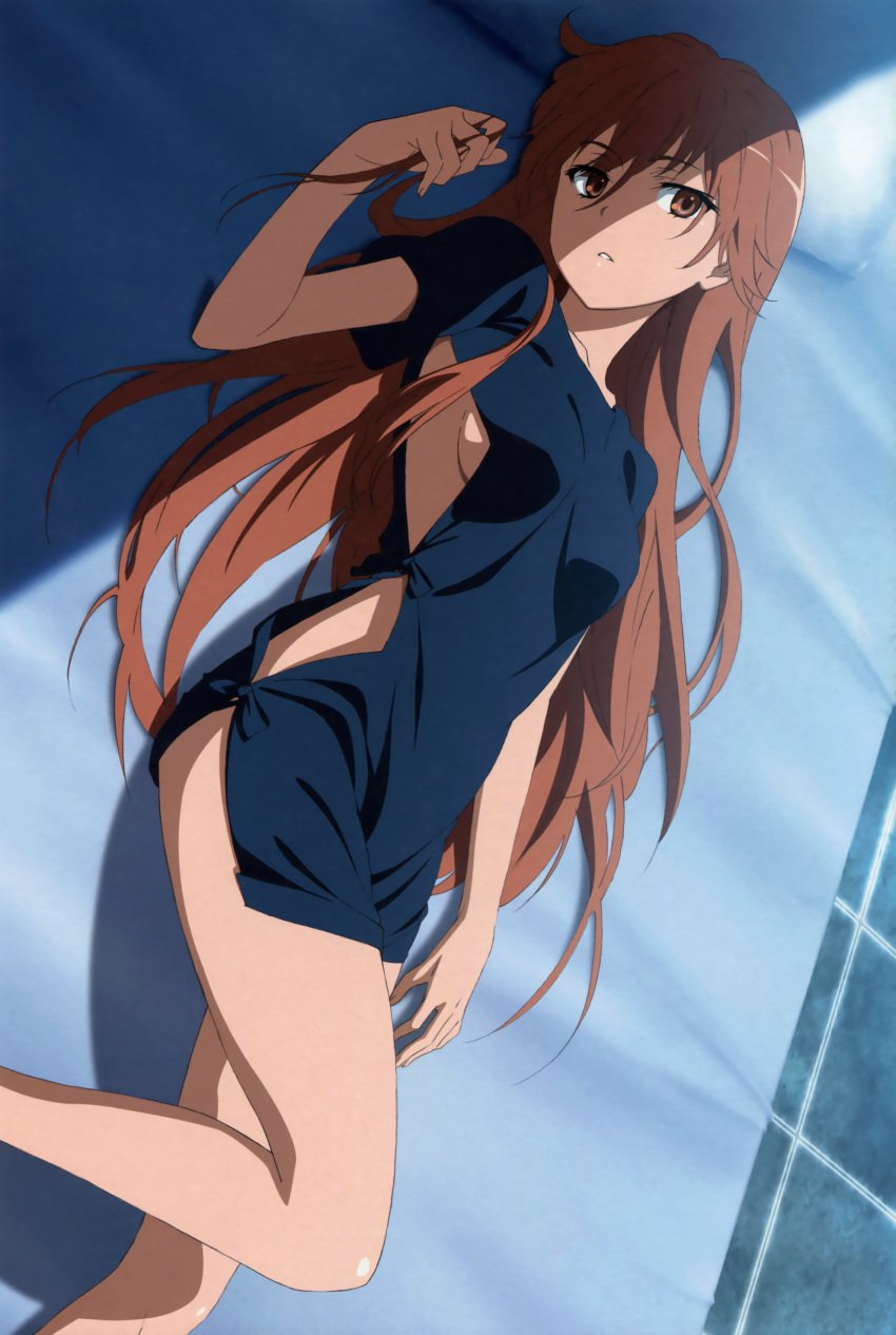 10s 1girls 2013 absurd_res bare_thighs breasts brown_eyes brown_hair brunette clone collarbone feet_out_of_frame fujii_masahiro hospital_gown long_hair looking_to_the_side lying lying_on_back misaka_imouto misaka_imouto_9982 no_bra no_panties no_underwear official_art on_back parted_lips scan shadow side_slit sideboob small_breasts solo solo_female teenage_girl teenager thick_thighs thighs to_aru_kagaku_no_railgun to_aru_majutsu_no_index very_long_hair young